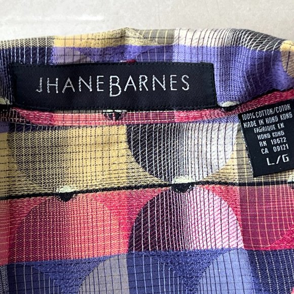 JHANE BARNES COLLECTION vintage shirt in size L geometric hues of purple gold - Picture 6 of 9